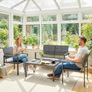 Outsunny 4 Piece Garden Furniture Set, HDPE Metal Outdoor Sofa, Dark Grey