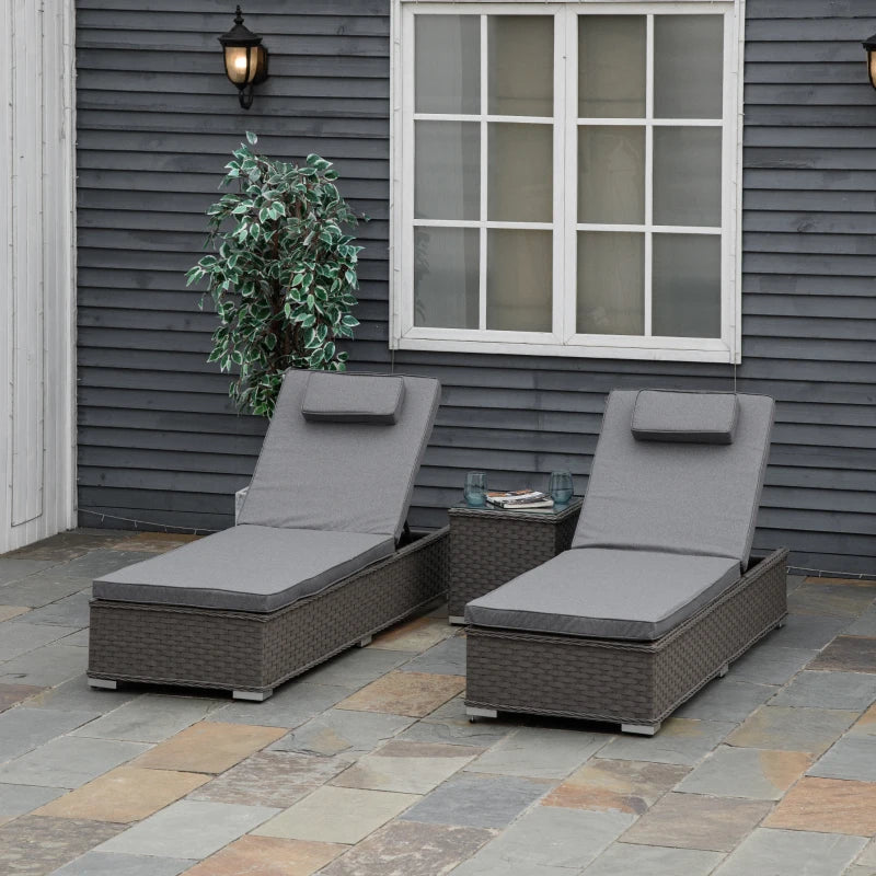 Outsunny Outdoor Rattan Lounger Set with Table - Grey