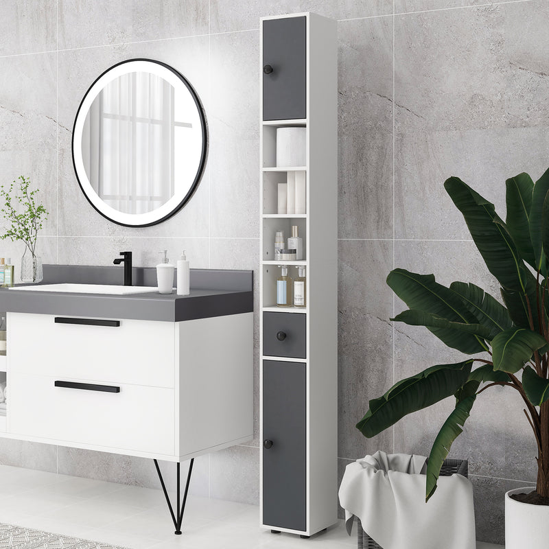 Kleankin Slim Bathroom Cabinet, Toilet Roll Storage W/ Open Shelves, Grey