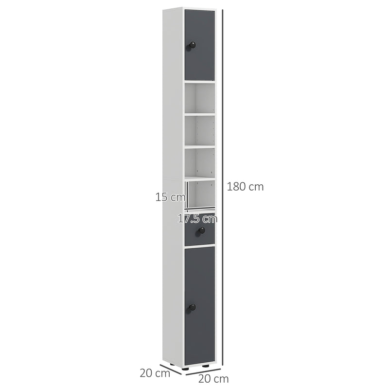 Kleankin Slim Bathroom Cabinet, Toilet Roll Storage W/ Open Shelves, Grey