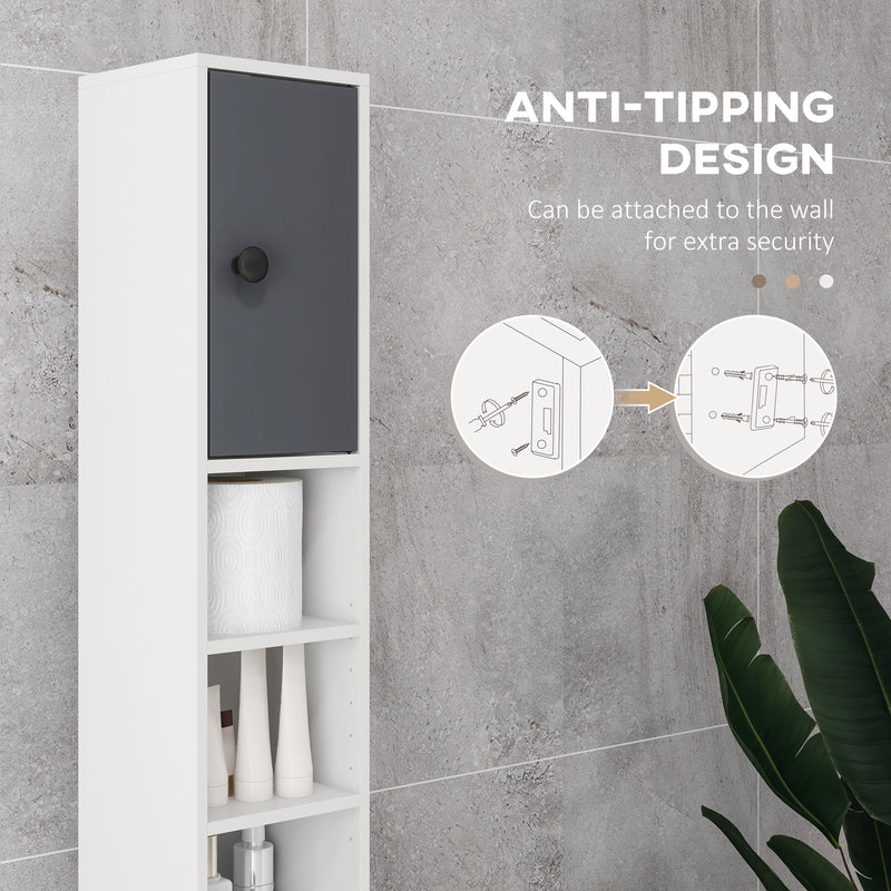 Kleankin Slim Bathroom Cabinet, Toilet Roll Storage W/ Open Shelves, Grey