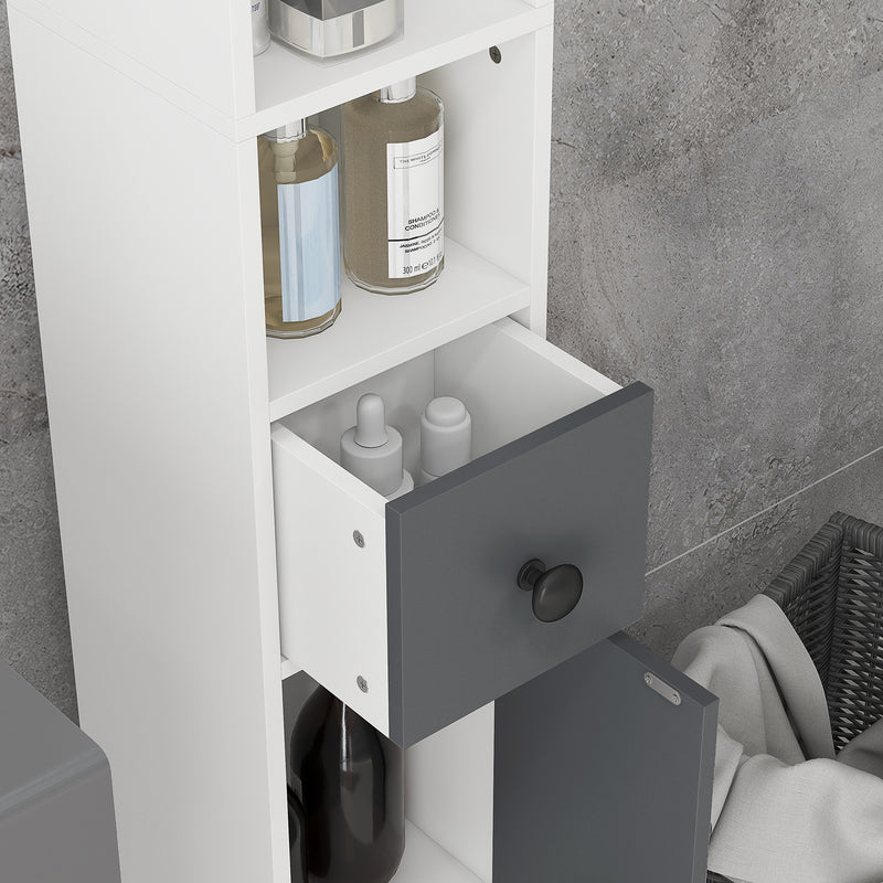 Kleankin Slim Bathroom Cabinet, Toilet Roll Storage W/ Open Shelves, Grey