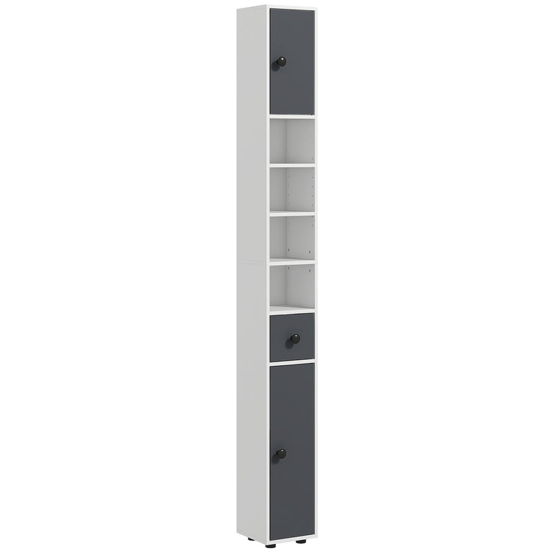 Kleankin Slim Bathroom Cabinet, Toilet Roll Storage W/ Open Shelves, Grey