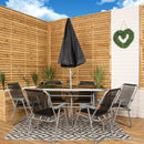 6 Person Garden Furniture Patio Set Table, 6 Chairs & Parasol with Black Glass