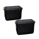 110L Heavy Duty Lockable Stackable Storage Chest Trunk on Wheels with Clips in Black