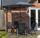 Outdoor 4 Person Rectangular Glass Top Garden Dining Table Chairs With Grey Havana Parasol and Base Set