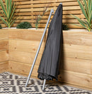 6 Person Garden Furniture Patio Set Table, 6 Chairs & Parasol with Black Glass