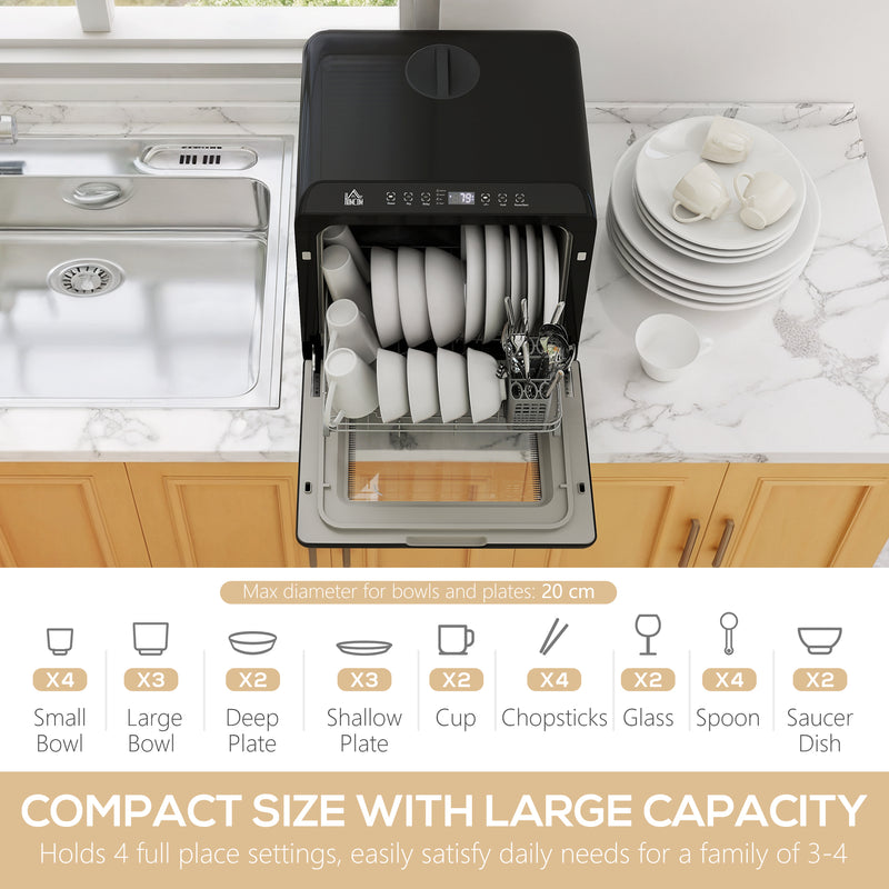 HOMCOM Countertop Dishwasher with Dual Water Supply and 6 Programs, Black