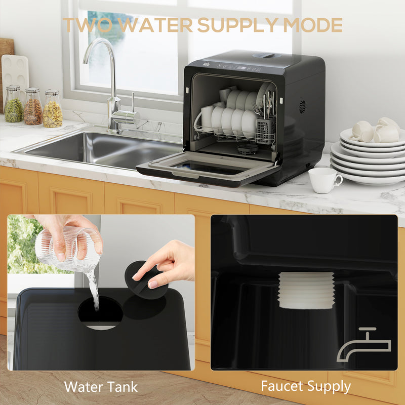HOMCOM Countertop Dishwasher with Dual Water Supply and 6 Programs, Black