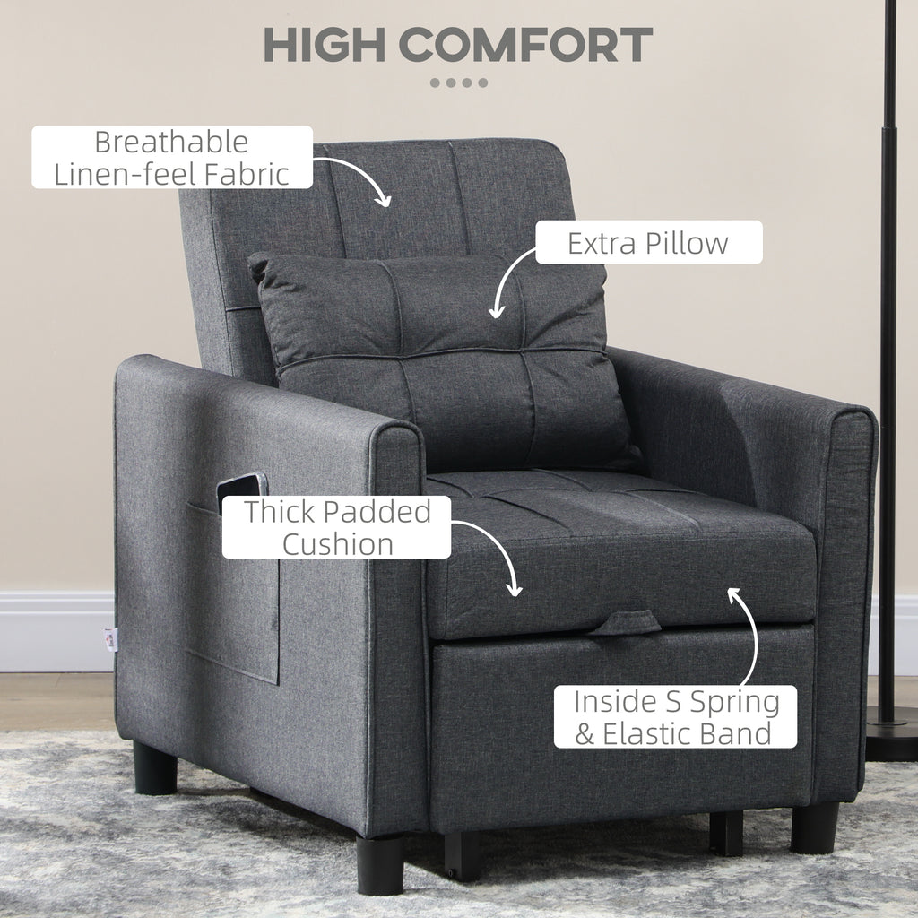 HOMCOM 3 In 1 Pull Out Chair Bed, Convertible Sleeper Chair with Adjus