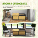 PawHut Wooden Tortoise House, Small Pet Reptile with Hide Shelter Den and Run