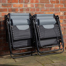 Luxury Padded Multi Position Zero Gravity Garden Relaxer Chair Lounger In Grey & Black