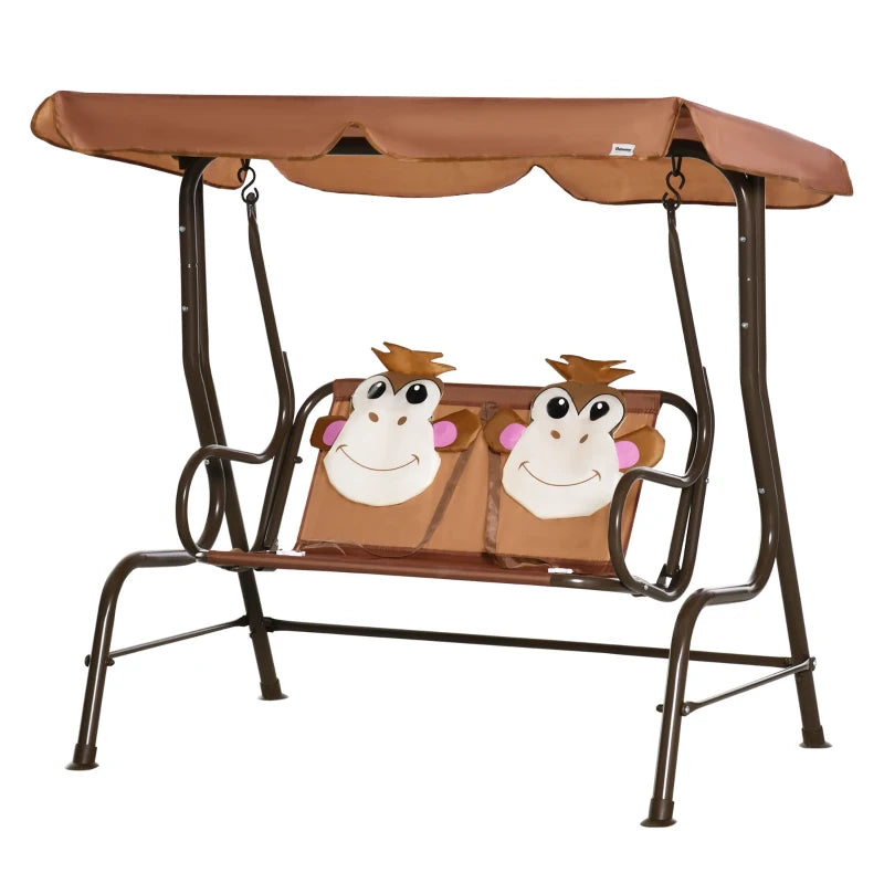 Outsunny 2 Seater Children's  Garden Swing Seat Monkey Pattern - Brown