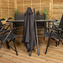 Samuel Alexander Outdoor 6 Seater Glass Top Table and Chairs Patio Set with Parasol in Black