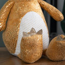 60cm Tall Gold Plush Zilla Dino Sitting Christmas Decoration with Santa Hat