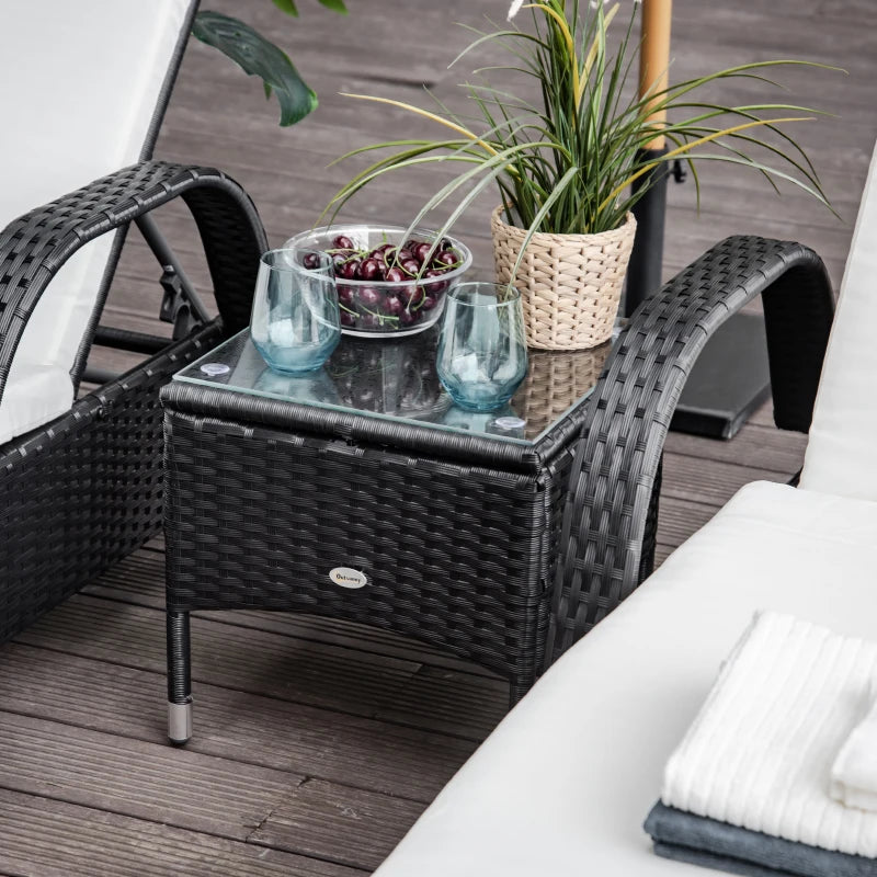 Outsunny Rattan Lounge Set with Side Table - Black