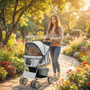 PawHut Pet Stroller Carrier Foldable Deluxe Walk Travel Dog, Grey