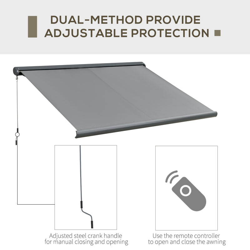 Outsunny 3.5x3m LED Light Full Cassette Case Electric Awning Door Window Sun Shade Patio Canopy Retractable W/ Remote Grey