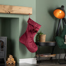 70cm Hanging Burgundy Velour Star Print Christmas Stocking with Pom Poms