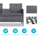 Outsunny Rattan Garden Bench w/ Centre Table 2-Seater -  Grey