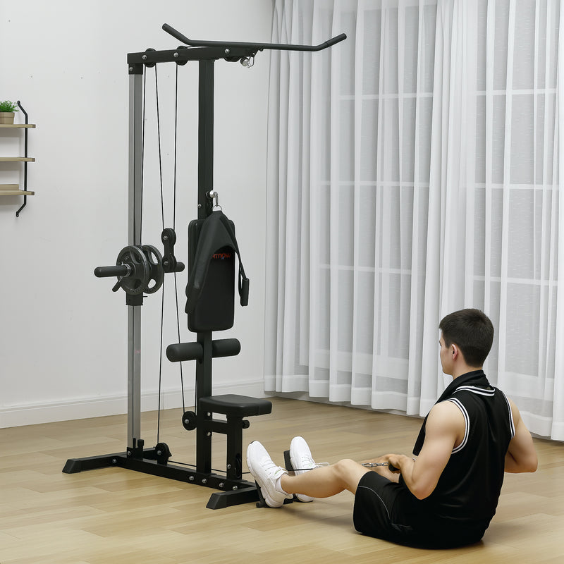 SPORTNOW Pull Up Station Power Cage with Adjustable Seat, Home Gym - Red