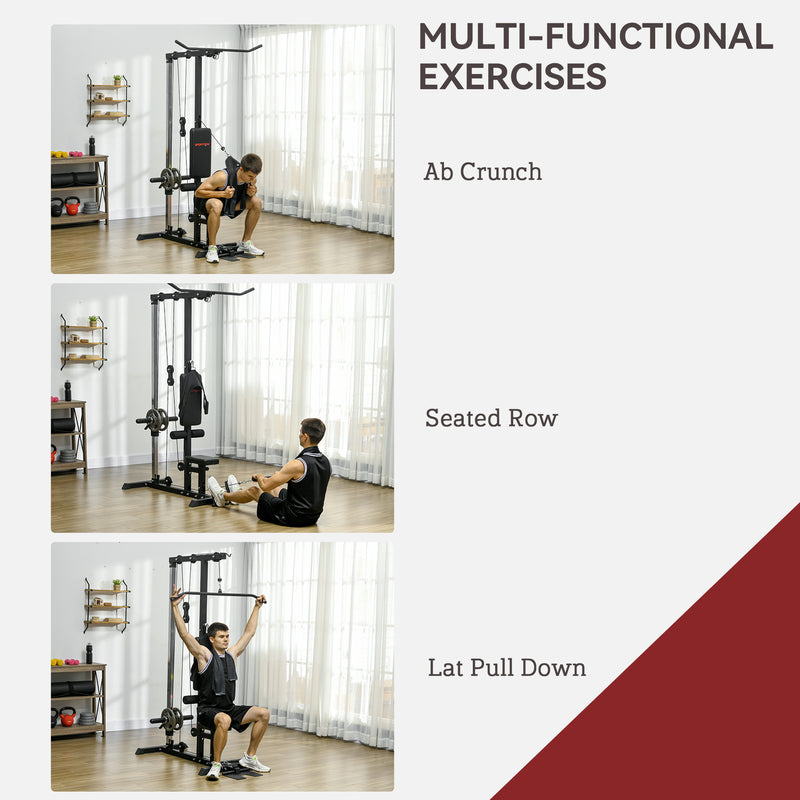 SPORTNOW Pull Up Station Power Cage with Adjustable Seat, Home Gym - Red