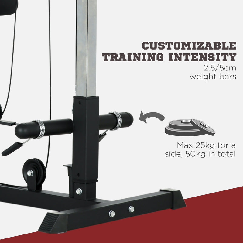 SPORTNOW Pull Up Station Power Cage with Adjustable Seat, Home Gym - Red