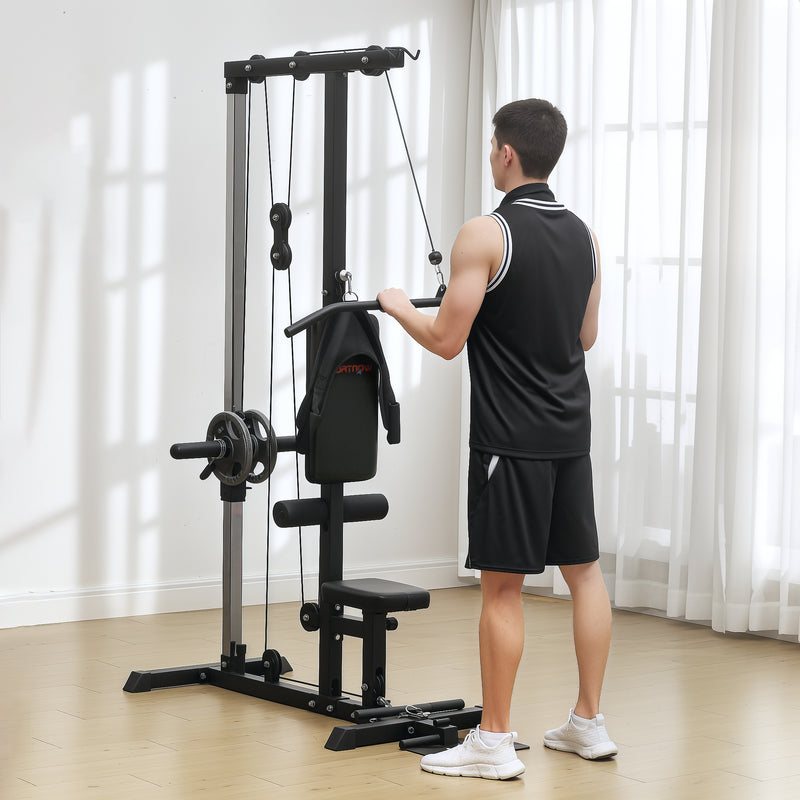 SPORTNOW Pull Up Station Power Cage with Adjustable Seat, Home Gym - Red