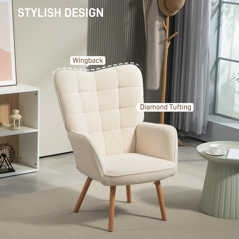 HOMCOM Upholstered Tufted Wingback Armchair with Seat Padding, Cream White