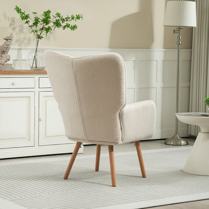 HOMCOM Upholstered Tufted Wingback Armchair with Seat Padding, Cream White