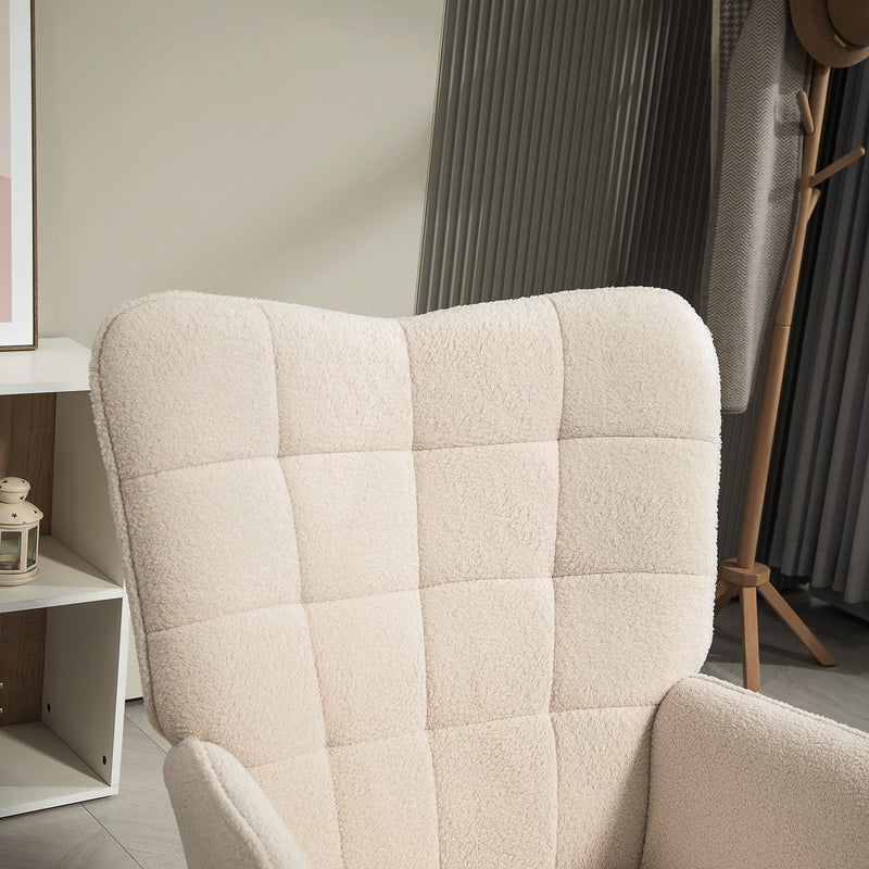 HOMCOM Upholstered Tufted Wingback Armchair with Seat Padding, Cream White