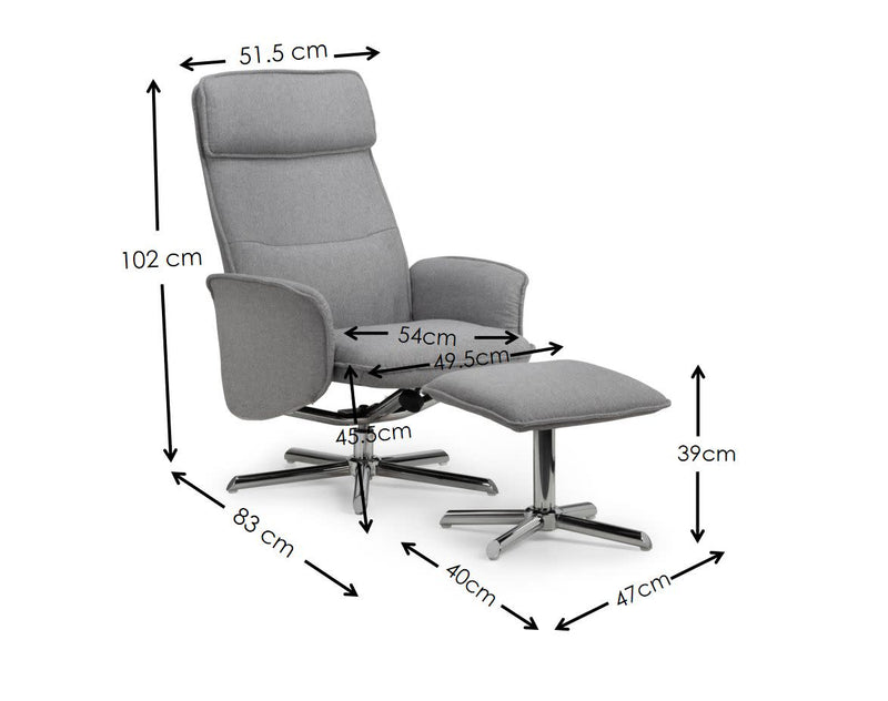 Aria Recliner Chair With Stool - Grey Linen