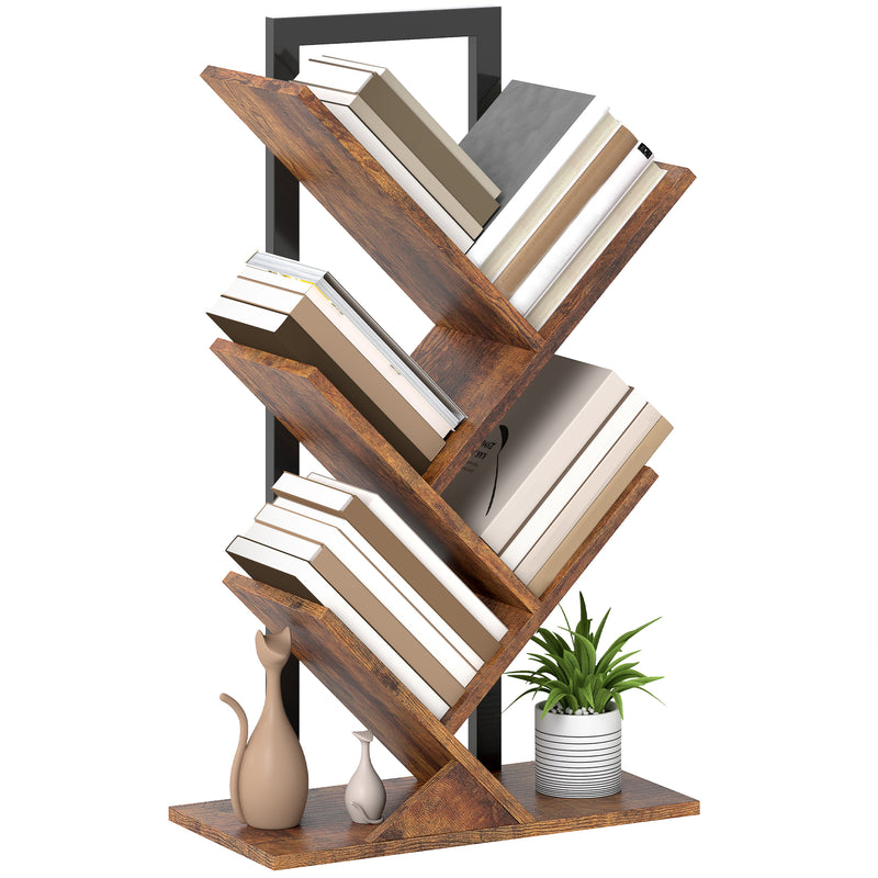 HOMCOM Tier Tree Bookshelf with Steel Frame for Living Room