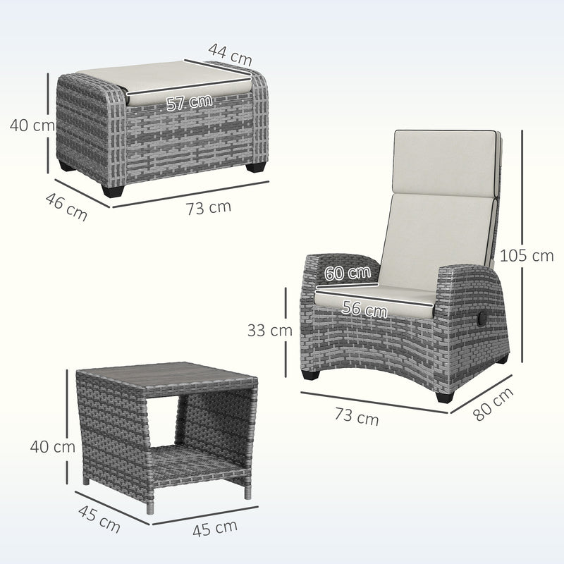 Outsunny 5 PCs Rattan Garden Furniture Set with Reclining Chairs, Grey