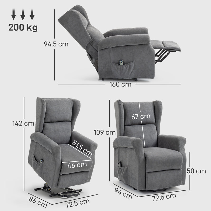 HOMCOM Power Lift Chair, Fabric Recliner Armchair w/ Remote Charcoal Grey