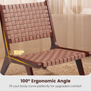 Woven Leather Accent Chair with Wood Frame Armless Reading Side Chair-Brown