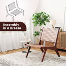 Woven Leather Accent Chair with Wood Frame Armless Reading Side Chair-Brown