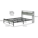 HOMCOM LED Cement Grey Bed Frame with Charging Station