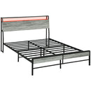 HOMCOM LED Cement Grey Bed Frame with Charging Station