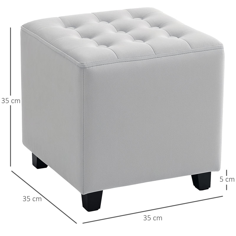 HOMCOM Square Footstool Small Ottoman w/ Wood Legs for Bedroom Light Grey