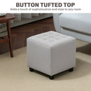 HOMCOM Square Footstool Small Ottoman w/ Wood Legs for Bedroom Light Grey
