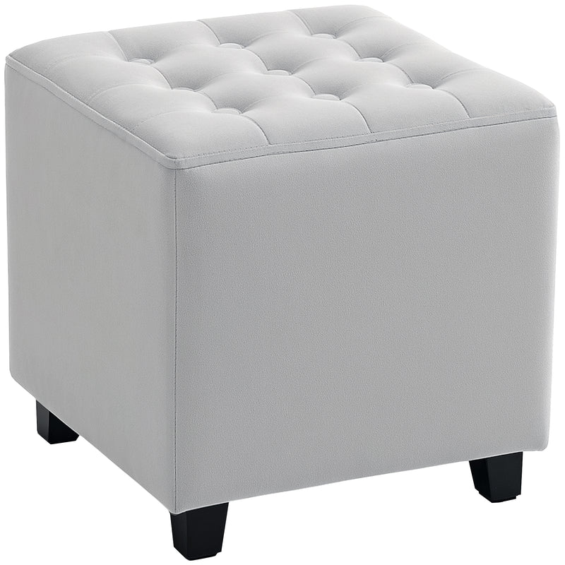HOMCOM Square Footstool Small Ottoman w/ Wood Legs for Bedroom Light Grey