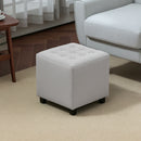 HOMCOM Square Footstool Small Ottoman w/ Wood Legs for Bedroom Light Grey