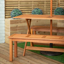 Outdoor 4 Person Rectangular Wooden Garden Dining Table, 2 Benches with Cream Parasol and Base Set