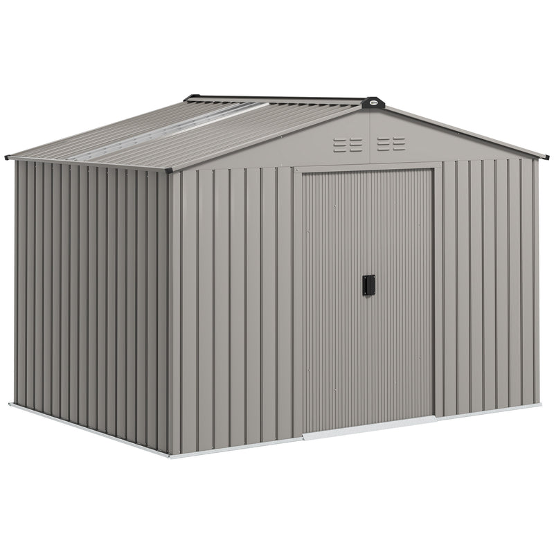 Outsunny 9 X 6FT Galvanised Garden Storage Shed With Sliding Door, Grey