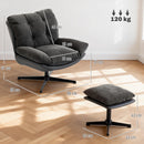 HOMCOM Accent Chair With Footstool, Modern Swivel Lounge Chair, Dark Grey