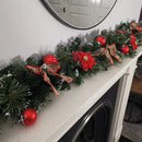 Premier 180cm (6ft) Festive Red Dressed Christmas Garland With Bows And Red Baubles