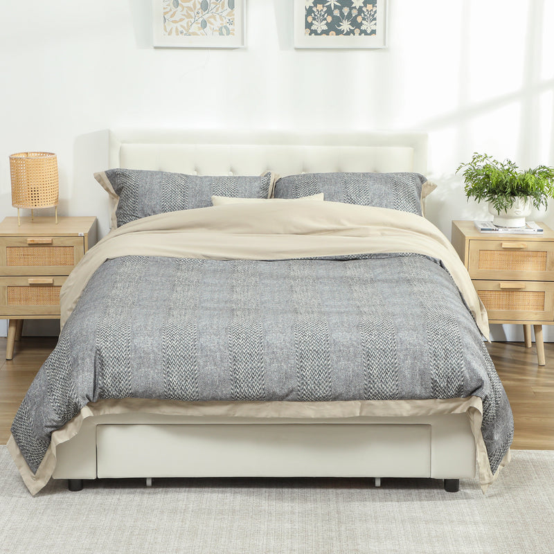 HOMCOM Double Bed Frame with Storage and Adjustable Velvet Headboard