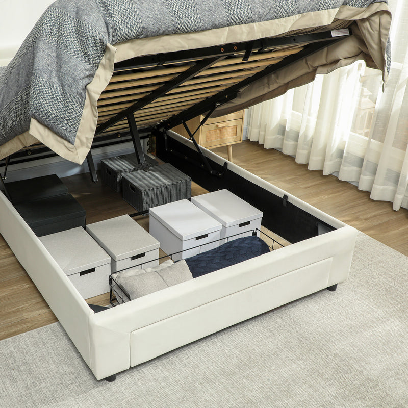 HOMCOM Double Bed Frame with Storage and Adjustable Velvet Headboard