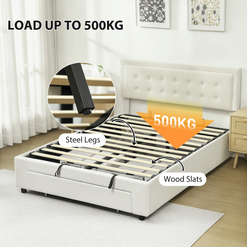 HOMCOM Double Bed Frame with Storage and Adjustable Velvet Headboard